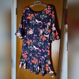 Eliza J Navy Floral Ruffle Hem Dress Size 16W
